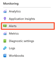 Capture d’écran de l’option Alertes dans le menu Monitoring du portail.