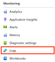 Capture d’écran de l’élément Journaux dans le menu Monitoring du portail.