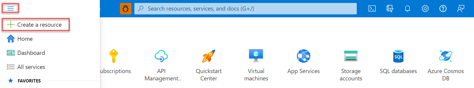 Sélectionnez Créer une ressource.