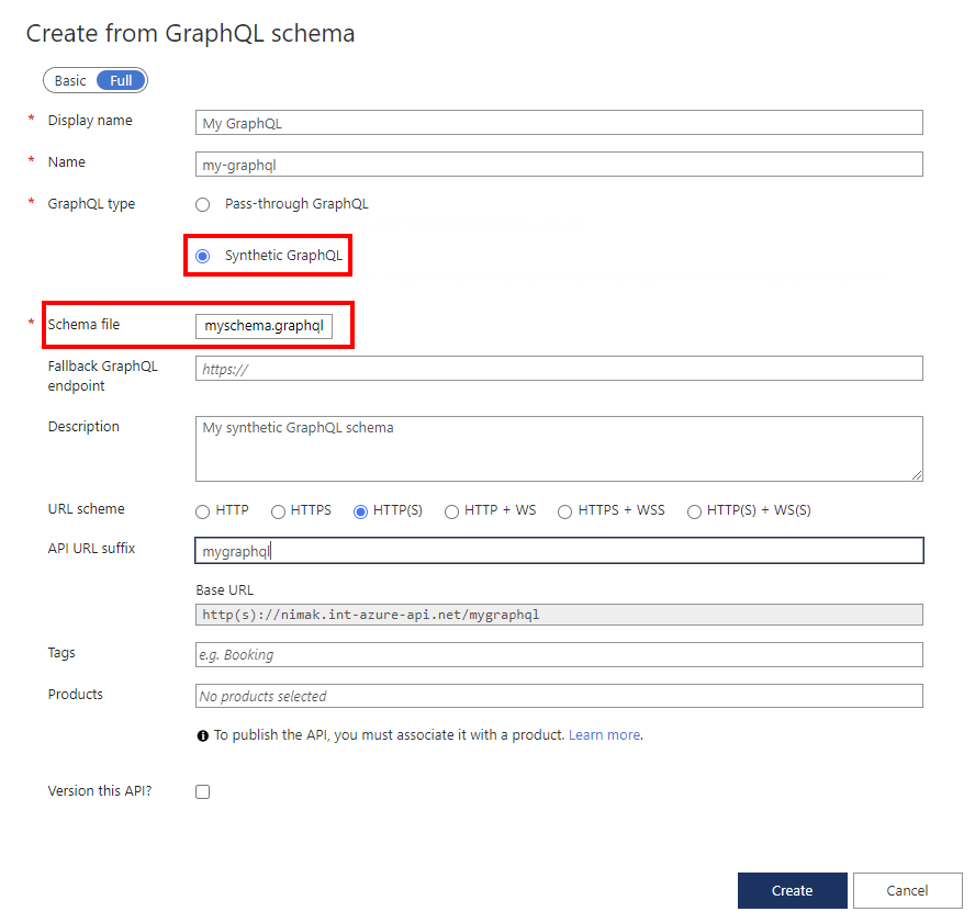 Capture d’écran des champs pour la création d’une API GraphQL