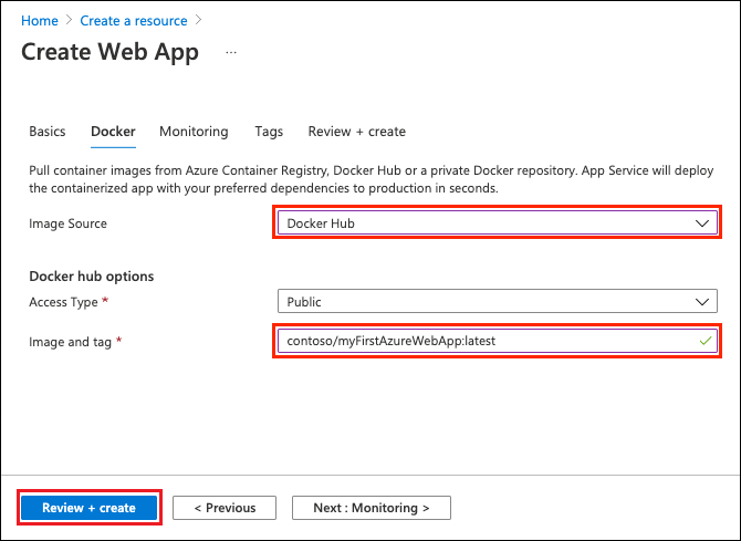 Capture d’écran de Configurer une application web pour conteneurs.