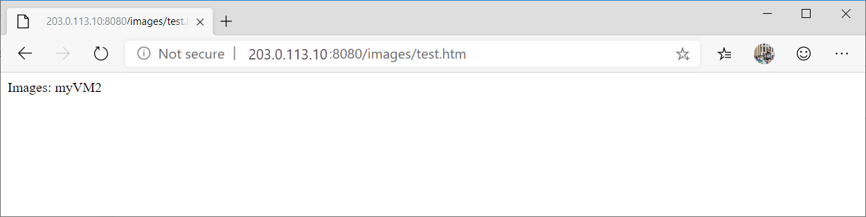 Capture d’écran de l’URL des images de test dans la passerelle applicative