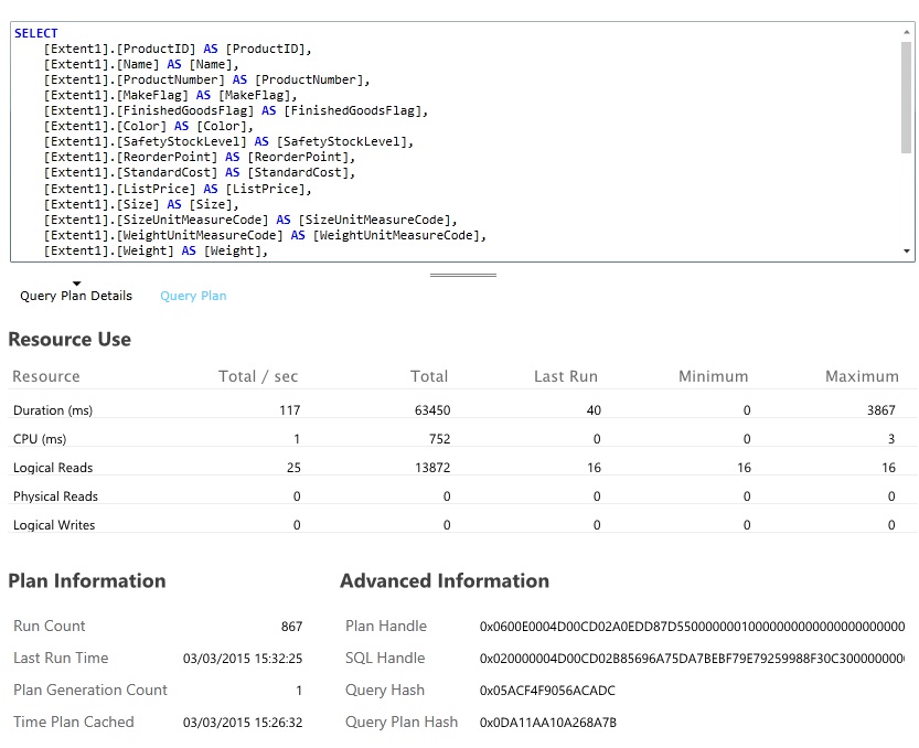 Le volet détails de la requête dans le portail de gestion Windows Azure SQL Database