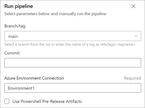 Capture d’écran montrant comment choisir la branche pour configurer le processus de mise en production.