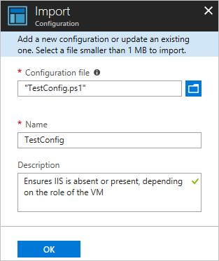 Capture d’écran du panneau Importer la configuration