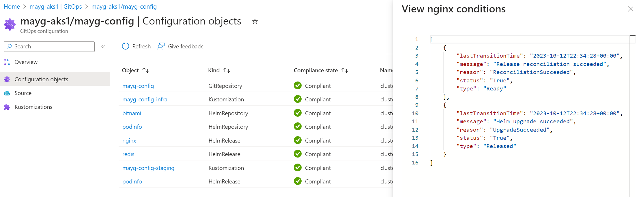 Capture d’écran montrant des conditions détaillées pour un objet de configuration.