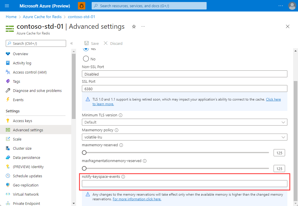 Paramètre avancés d’Azure Cache pour Redis