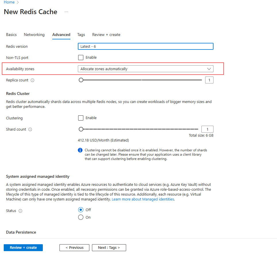 Capture d’écran montrant l’onglet Avancé avec un cadre rouge autour des zones de disponibilité pour le cache Premium.