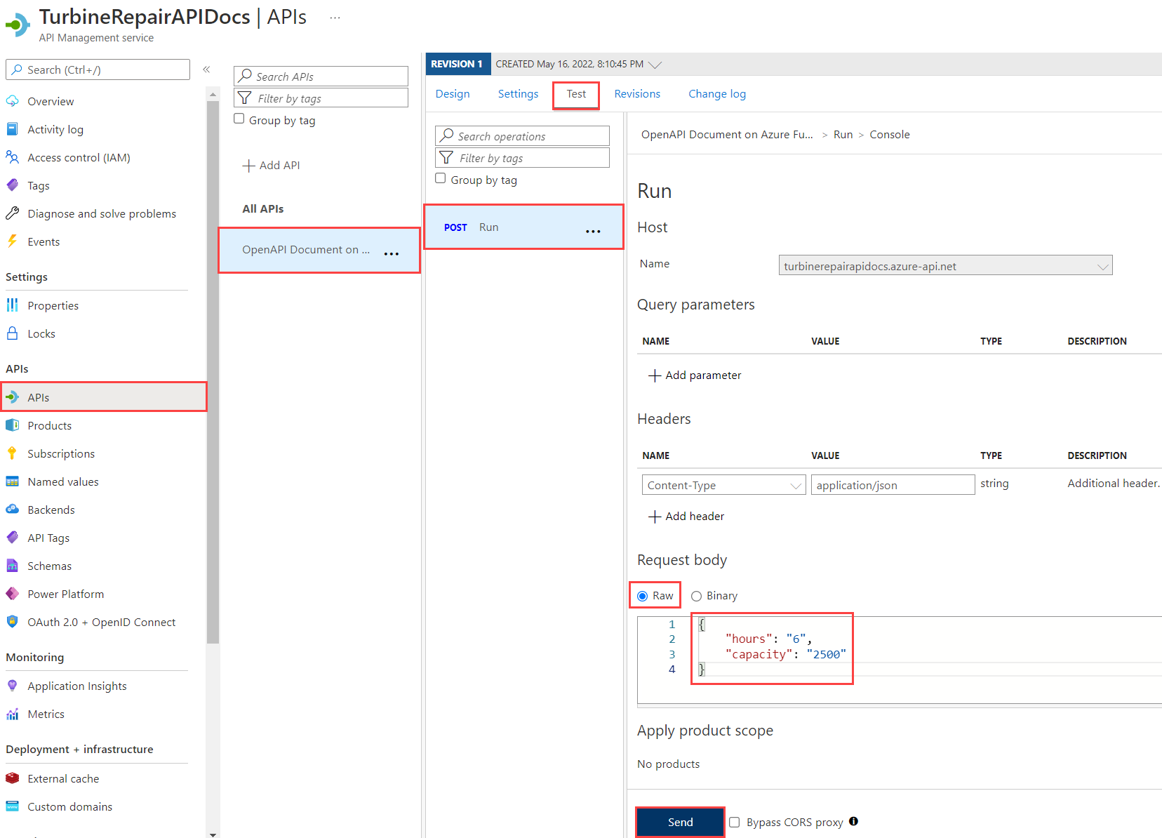 Page de test OpenAPI dans l’API Gestion des API