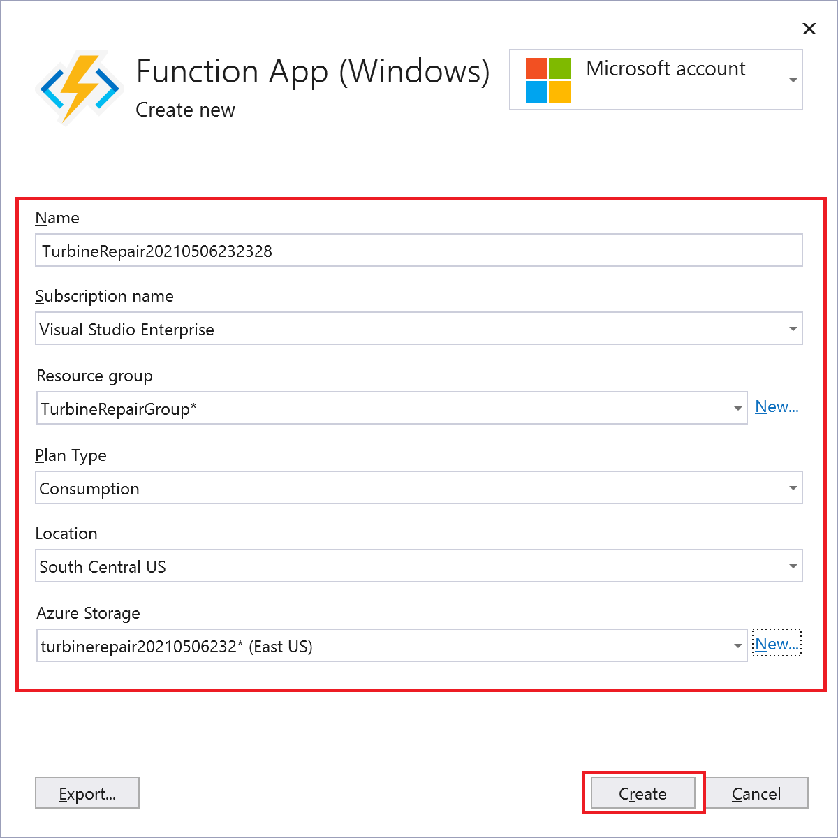 Créer une application de fonction dans Azure avec Stockage