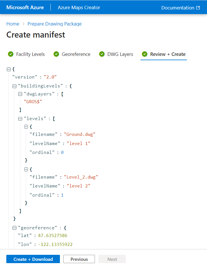 Capture d’écran montrant le manifeste JSON.