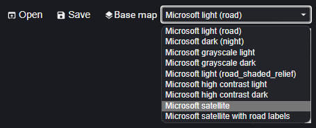 Capture d’écran de la liste déroulante cartes de base dans la barre d’outils de l’éditeur visuel.