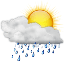 Capture d’écran montrant l’icône Météo qui indique des averses de pluie.