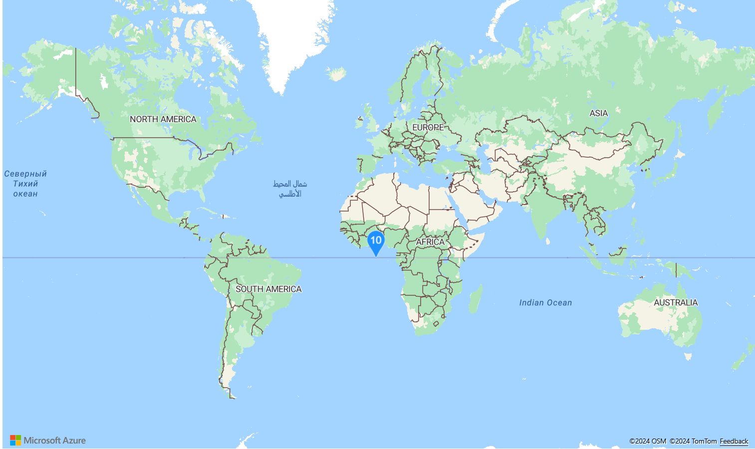 Capture d’écran montrant une carte du monde avec un simple HtmlMarker.