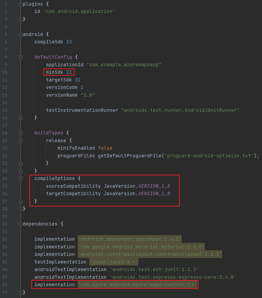 Capture d’écran montrant le fichier build dot gradle de l’application dans Android Studio.