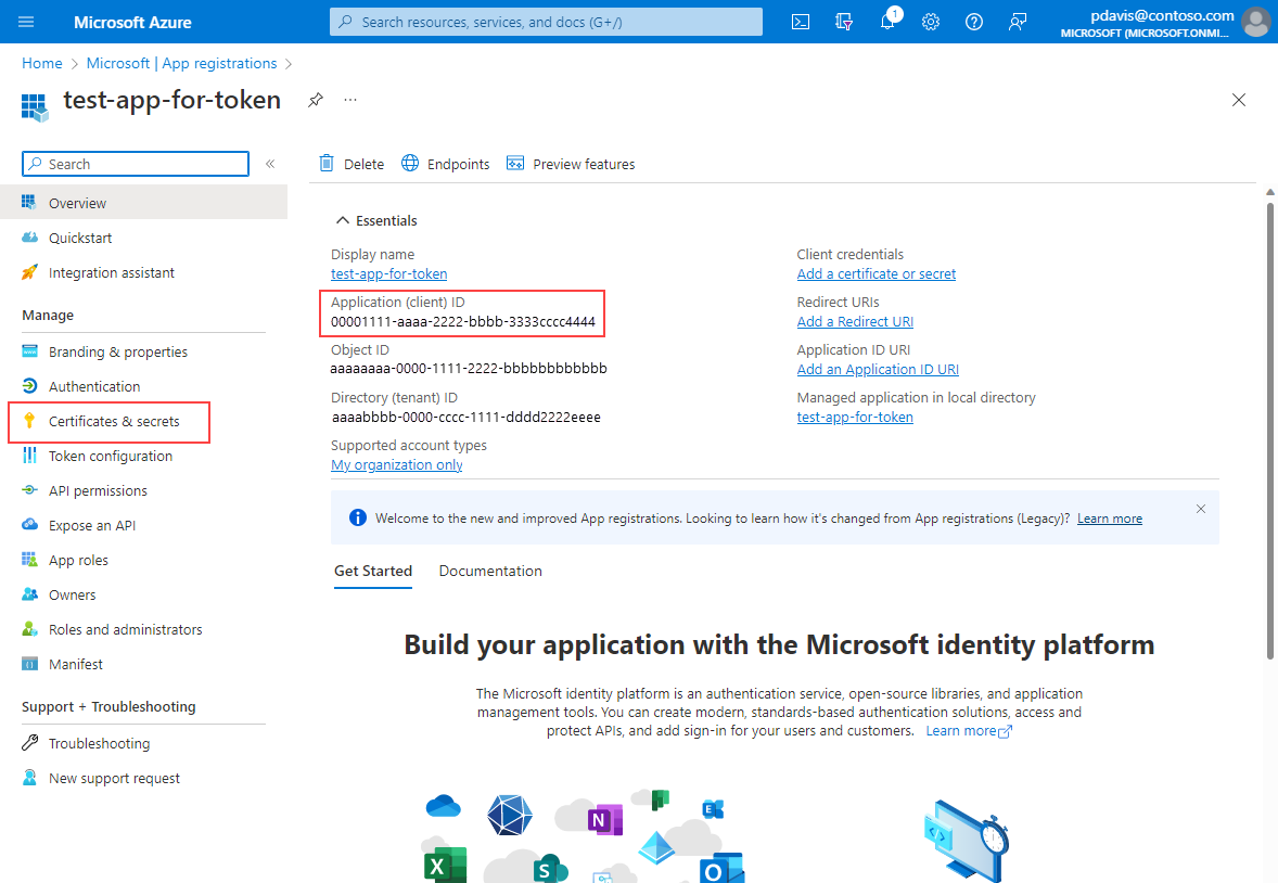 Une capture d’écran montrant la page Vue d’ensemble des inscriptions d’applications dans Microsoft Entra ID.