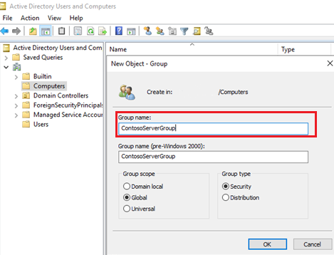 Capture d’écran montrant les ordinateurs Active Directory.