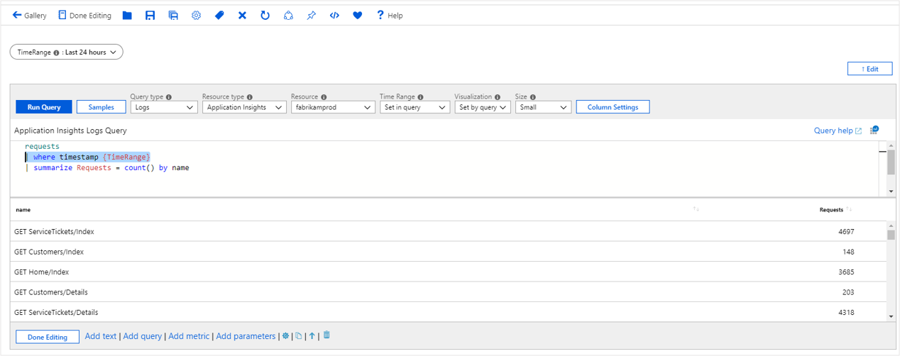 Capture d'écran montrant un intervalle de temps référencé dans KQL.