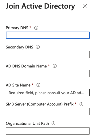 Capture d’écran des champs de saisie de Rejoindre Active Directory.