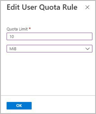 Capture d’écran illustrant la fenêtre Modifier la règle de quota d’utilisateur de la section Utilisateurs et quotas de groupe.