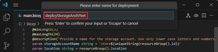 Capture d’écran de l’entrée du nom du déploiement.
