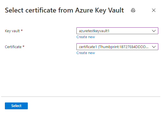 Microsoft.KeyVault.KeyVaultCertificateSelector sélectionner un certificat