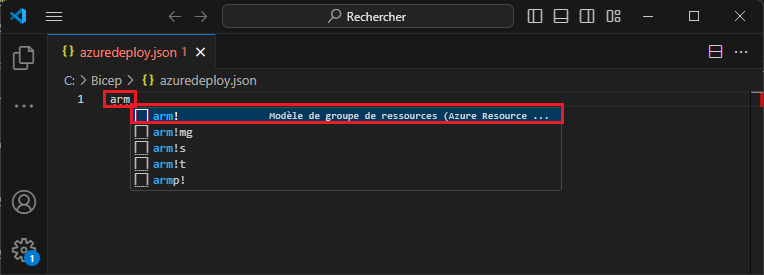 Capture d’écran d’extraits de code de génération de modèles automatique Azure Resource Manager.