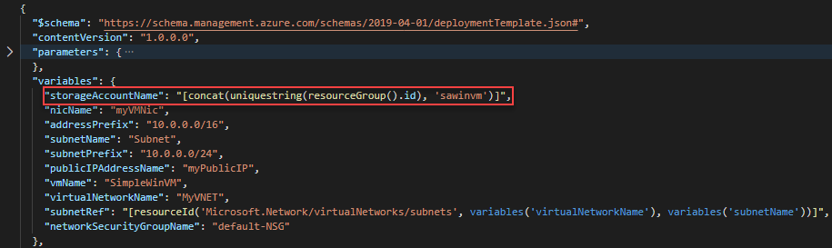 Capture d’écran mettant en évidence les définitions de variables que vous devez supprimer.