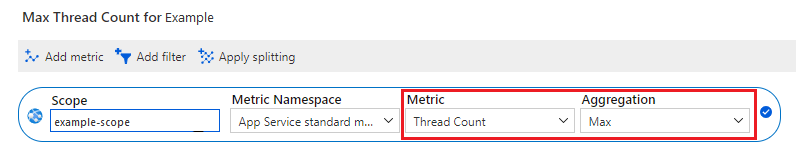 Capture d’écran du volet du nombre maximal de threads dans Azure App Service.