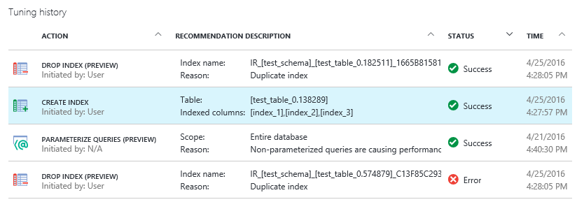 Capture d’écran montrant la liste des recommandations in-process.