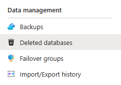 Capture d’écran du menu des bases de données supprimées du portail Azure.