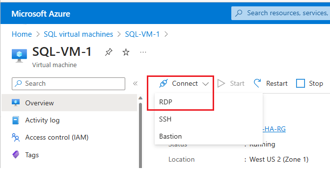 Se connecter à une machine virtuelle dans le portail