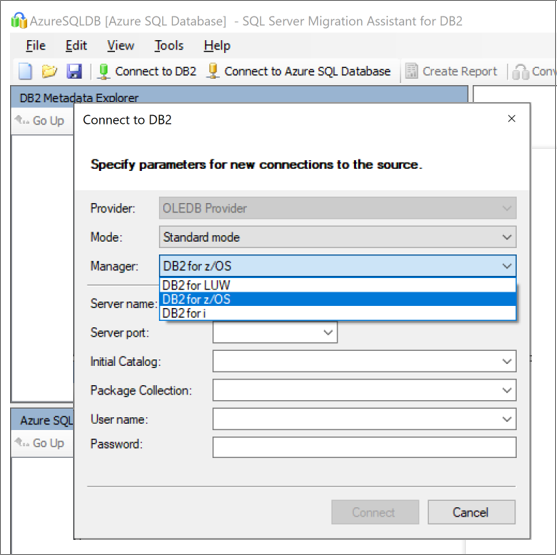 Capture d’écran montrant les options de connexion à votre instance de Db2.