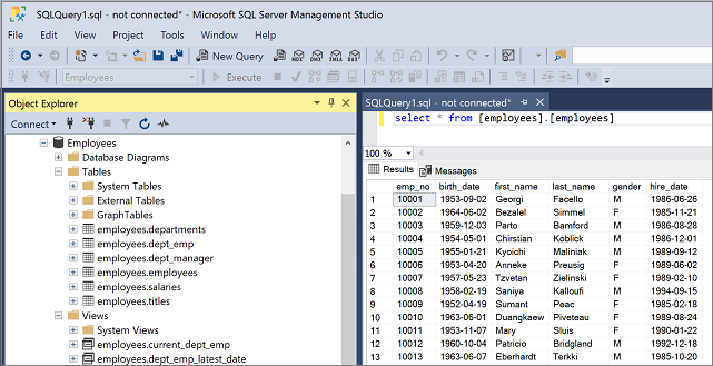 Capture d’écran de SQL Server Management Studio.