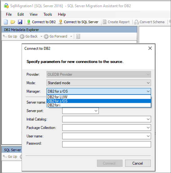 Capture d’écran montrant les options de connexion à votre instance de Db2.