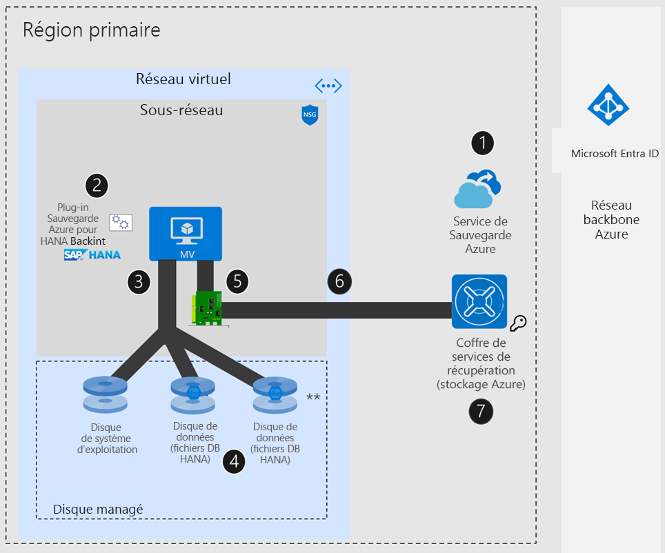 Diagramme montrant la configuration de SAP HANA si le réseau Azure est sans appliance virtuelle réseau/Pare-feu Azure.