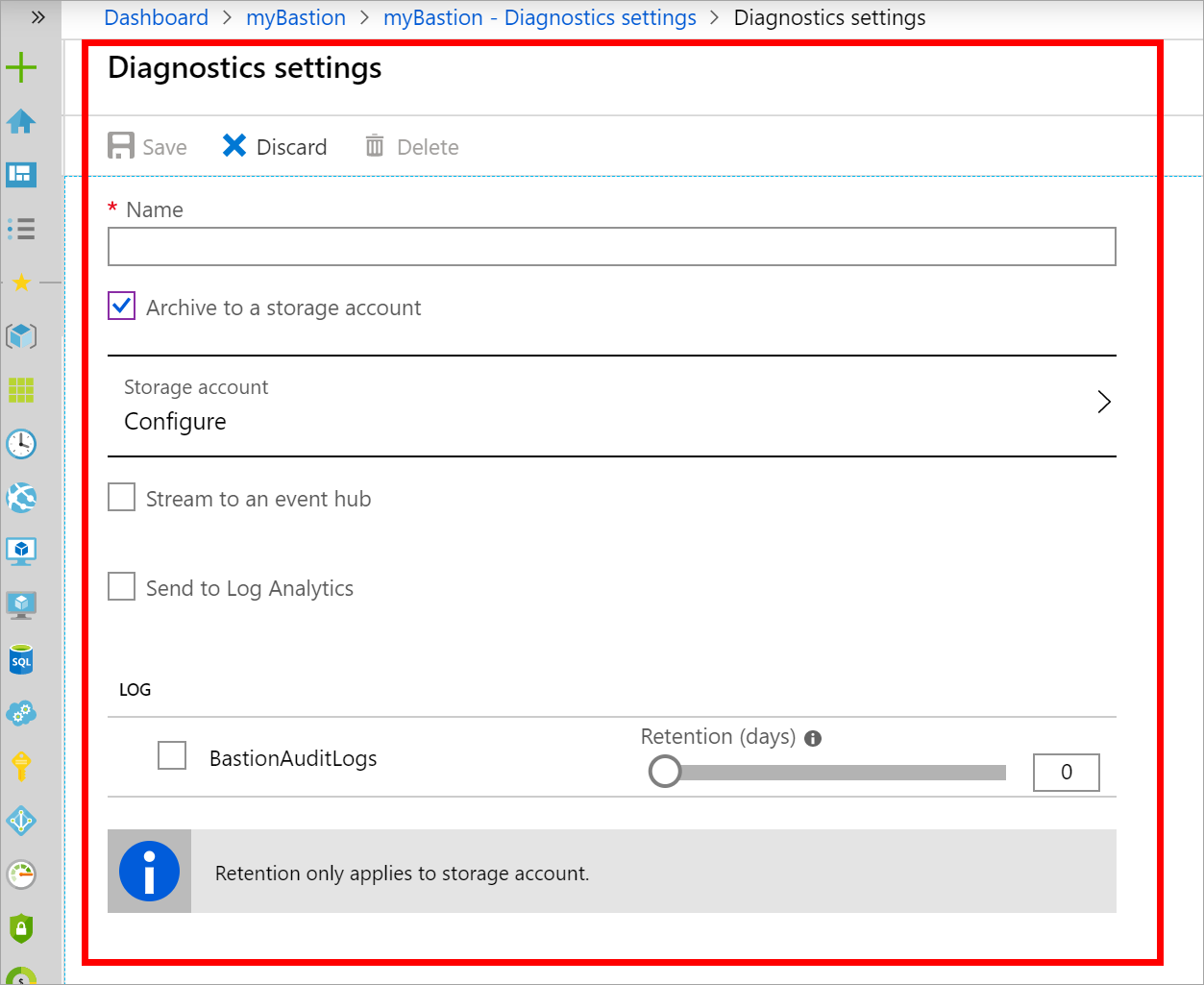 Capture d'écran représentant la page « Paramètres de diagnostic », sur laquelle la section permettant de sélectionner un emplacement de stockage en surbrillance.