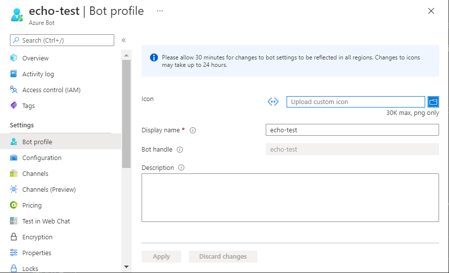 Paramètres du profil de bot.