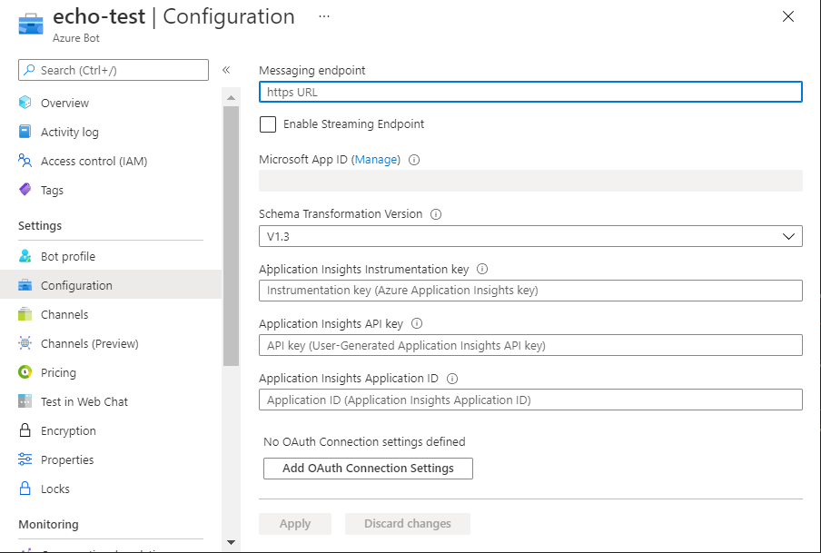 Paramètres de configuration du bot.