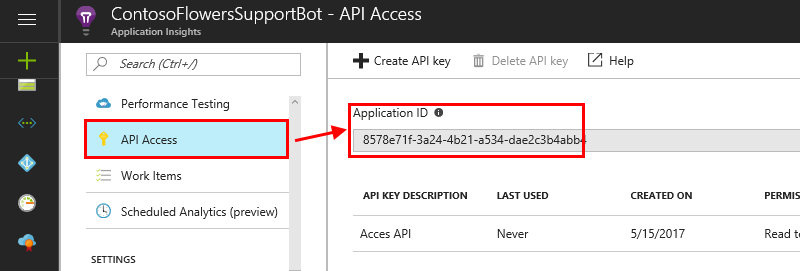 Capture d’écran du portail montrant l’ID d’application