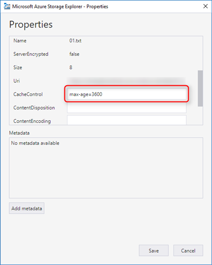 Propriétés de l’Explorateur Stockage Azure