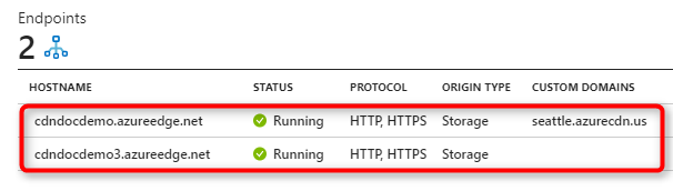 Capture d’écran de points de terminaison de CDN.