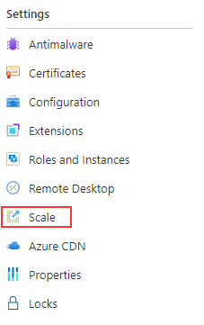 Image illustrant la sélection de l’option Mise à l’échelle sur le Portail Azure