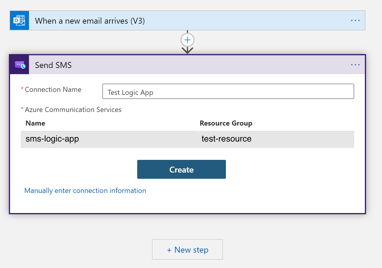 Capture d’écran montrant la configuration de l’action Envoyer un SMS avec des exemples d’informations