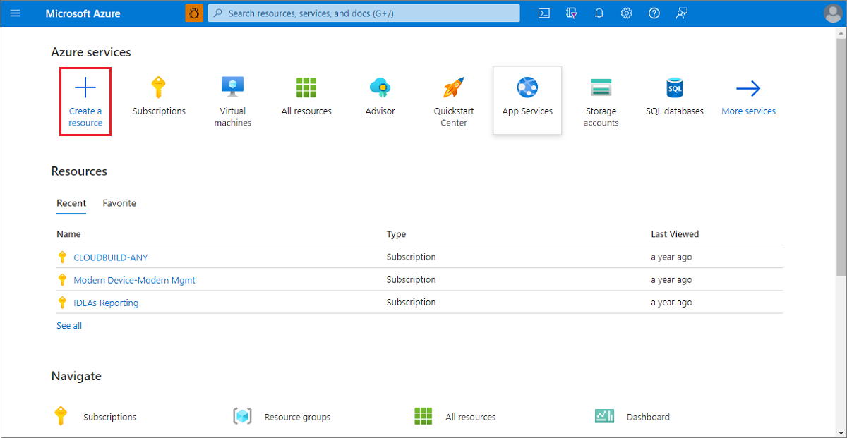 Capture d’écran montrant comment commencer à créer une instance de conteneur dans le portail Azure.