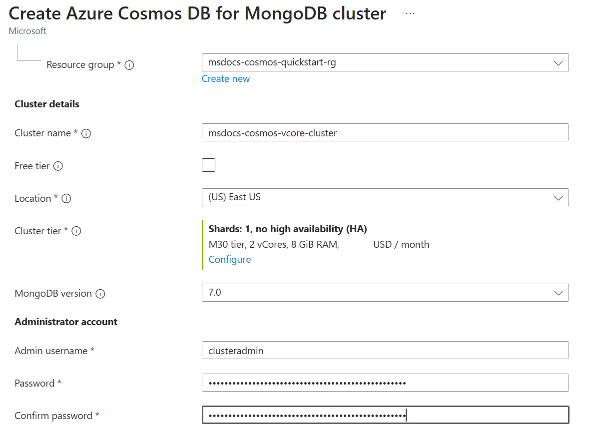 Capture d’écran des différentes options de configuration d’un cluster.