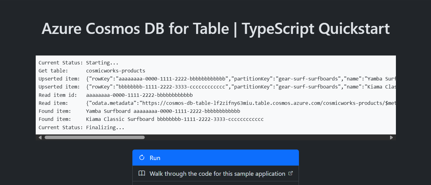 Capture d’écran de l’application web en cours d’exécution.