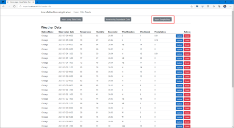 Capture d’écran de l’application montrant l’emplacement du bouton d’insertion des exemples de données.