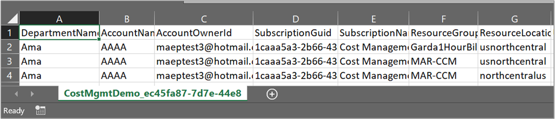 Capture d’écran montrant les données CSV exportées dans Excel.