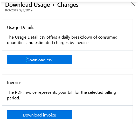 Capture d’écran qui illustre la page Télécharger les données sur l’utilisation et la facturation.